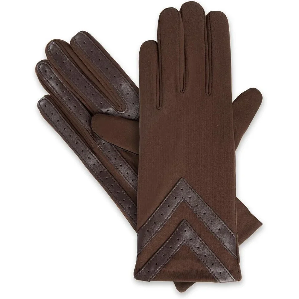 Women's Brown - Smartdri Spandex Gloves Warm Fleece Lined Chevron Touchscreen